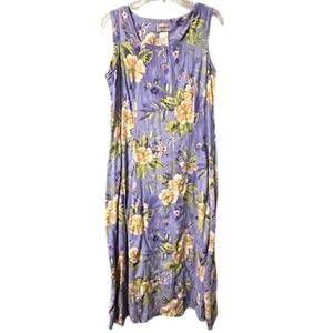 Vintage Y2K Women's L Floral Midi Dress Purple Sleeveless Cottagecore Romantic